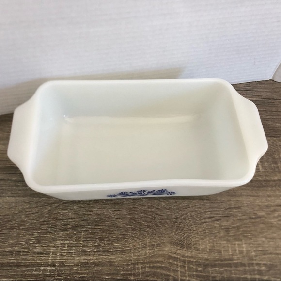 Vtg Milk Glass Baking Dish with Blue Floral Design - Picture 2 of 10